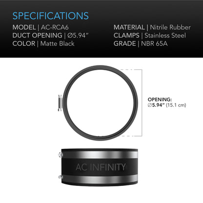 AC Infinity - Noise Reduction Clamp, Duct Coupler with Stainless Steel Clamps, 6 inch 150 mm