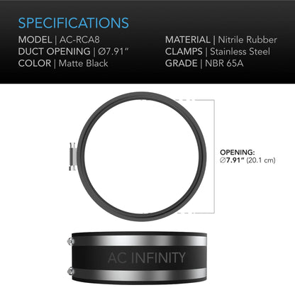 AC Infinity - Noise Reduction Clamp, Duct Coupler with Stainless Steel Clamps, 8 inch 200 mm