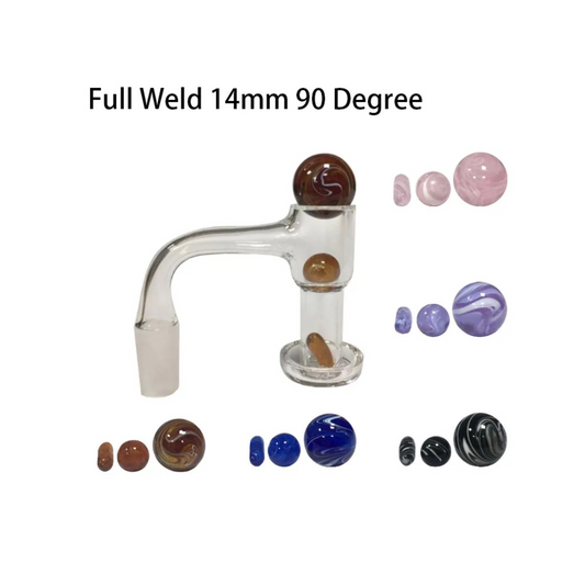Full Weld Terp Slurper Quartz Banger with Glass Marble (Swirl) Set 14mm Male 90°